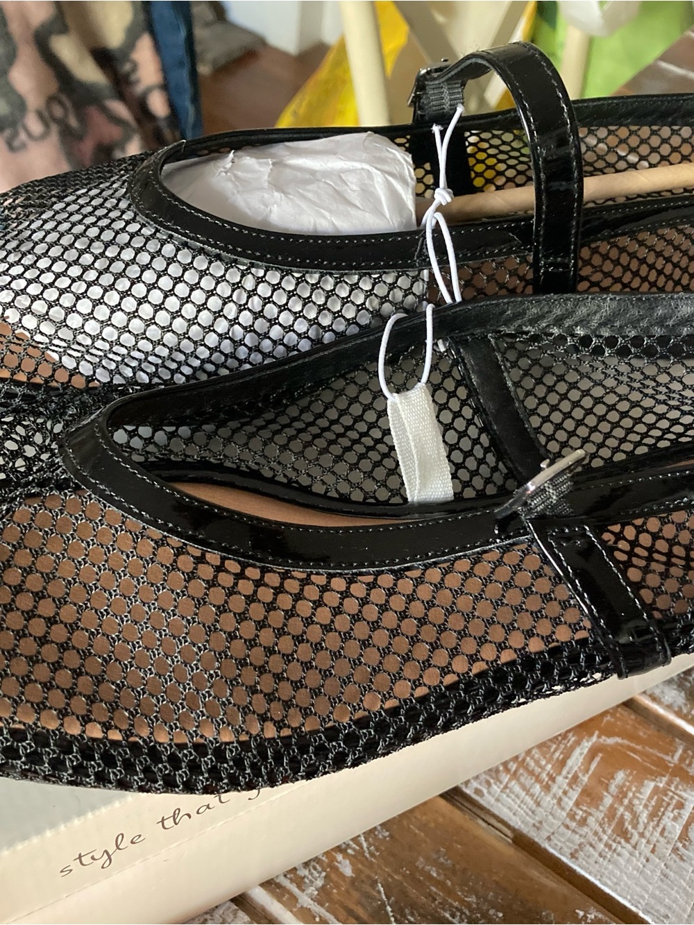 a new day Black Mesh Mary Jane Flats with Patent Trim